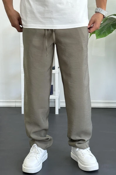 Erkek Beli Lastikli Modal Kumaş Rahat Kesim Pantolon Yeşil Edw396 - Resim 2