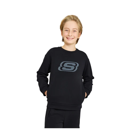 B Essential Crew Neck Sweatshirt Büyük Erkek Çocuk Siyah Sweatshirt Sk232065-001 ürün görseli 1