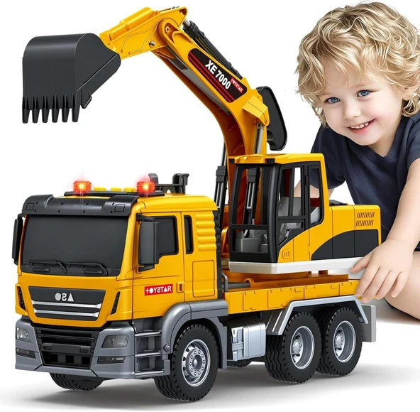 1:12 Sürtmeli Sesli Işıklı 360 Derece Dönebilen Taşıyıcı Oyuncak Ekskavatör ürün görseli