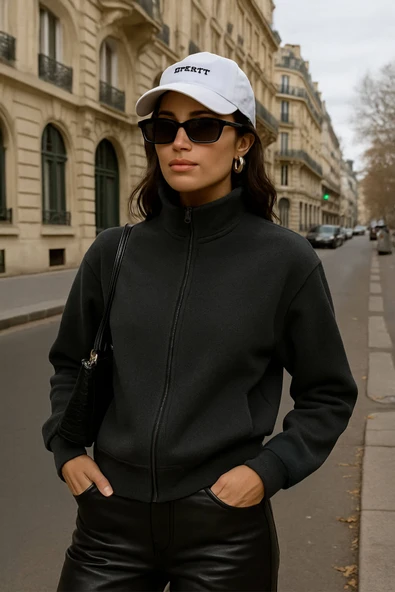 Kadın Fermuarlı İçi Polarlı Sweatshirt - 4