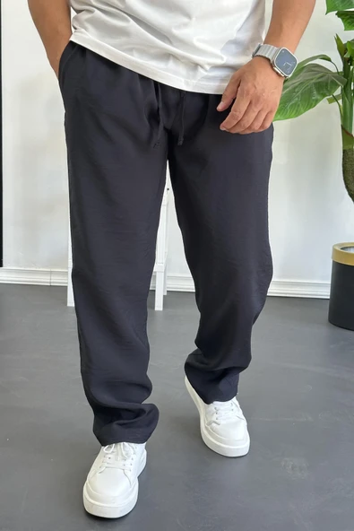 Erkek Beli Lastikli Modal Kumaş Rahat Kesim Pantolon Siyah Edw396 - Resim 3