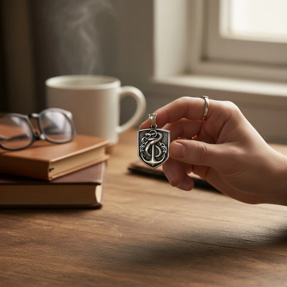 Yılanlı Denizci Çelik Kolye Ucu - Resim 2