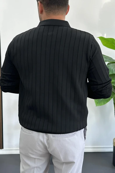 Erkek Açık Yaka Normal Kalıp Kazak Siyah Edw412 - Resim 3