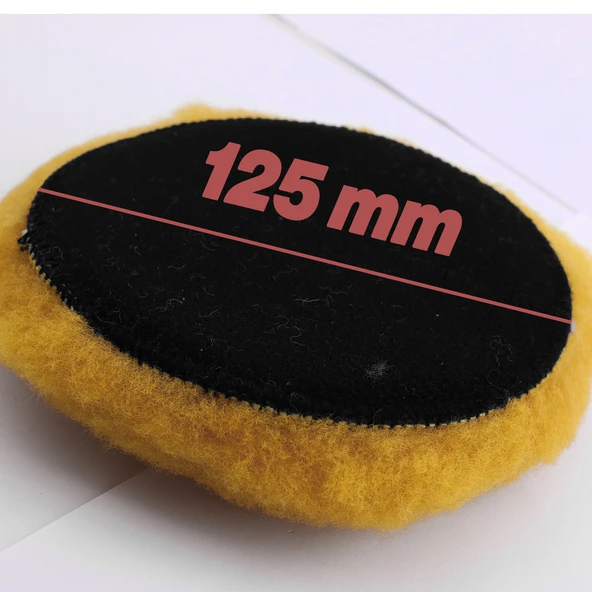 Sarı Renk (3'lü Set) Orta Sert Koyun Kuzu Postu Pedi Ø 125 mm Pasta Cila Polisaj Cırt Taban + M14 - Resim 3