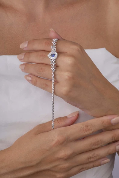 Gümüş Pazarım Hürrem Sultan Modeli Safir Taşllı Damla Motifli 925 Ayar Gümüş Bileklik - 2