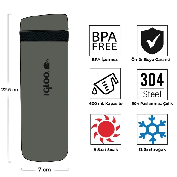 Igloo Squid Termos 600ml-HAKİ - Resim 4