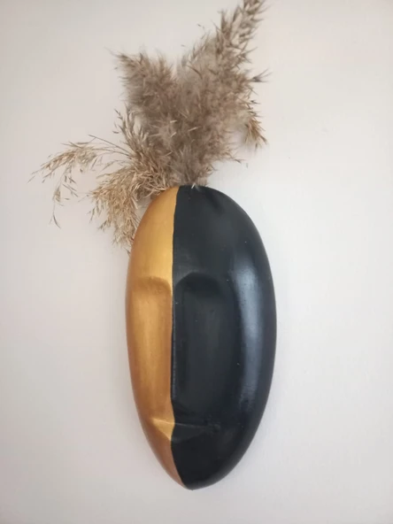 İki Renkli Soyut İnsan Yüzü Duvar Vazosu, Maske Duvar Süsü, Aksesuar Siyah-Gold ürün görseli 1