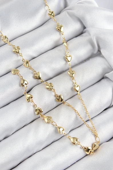 Pirinç Zirkon Taşlı Kalp Model Gold Renk Y Kolye - TJ-BKO10457 ürün görseli