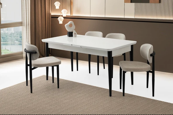 Tekno Polo MDF Açılır Mutfak Masa Sandalye Takımı 90x160 ürün görseli 1