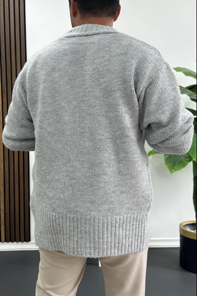 Erkek Düğmeli Rahat Kesim Hırka Gri Edw416 - Resim 3