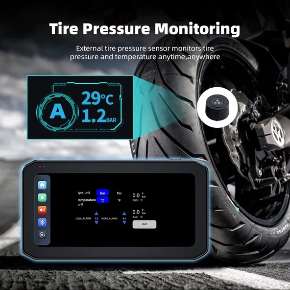 Motosiklet Ekran CarPlay Android Auto Ön ve Arka Kamera Kayıt Özellikli Lastik Sensörlü Multimedya - 7