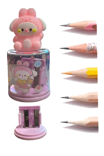 Mini Figürlü Sevimli 2 li Kalem Traş 2 Adet Hazneli Kalemtıraş Çift Bıçaklı Kalem Açacağı Figürlü No2 Jumbo ve Standart - 3