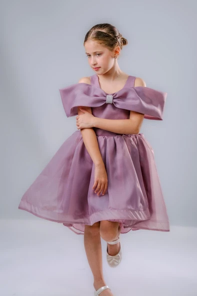 Kız Çocuk Taş Fiyonklu İsalon Elbise M00763