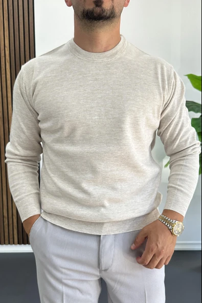 Erkek Bisiklet Yaka Normal Kalıp Kazak Krem Edw410 ürün görseli