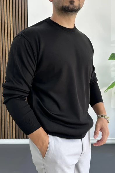 Erkek Bisiklet Yaka Normal Kalıp Kazak Siyah Edw410 - Resim 2