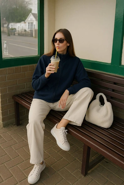 Kadın Fermuarlı İçi Polarlı Sweatshirt