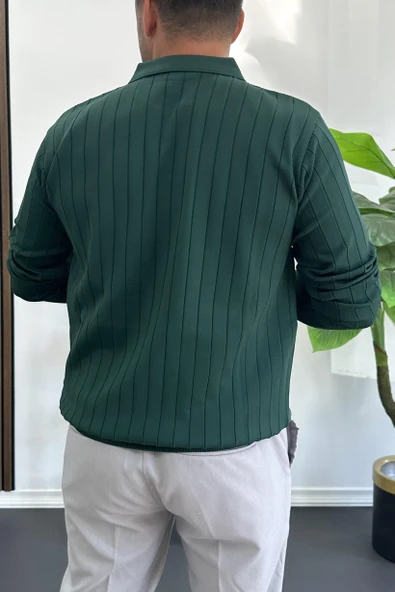 Erkek Açık Yaka Normal Kalıp Kazak Yeşil Edw412 - Resim 3