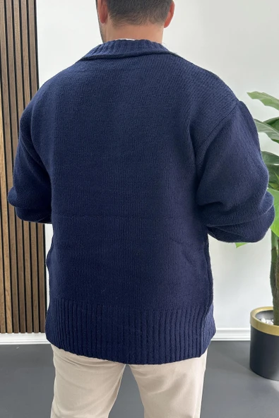 Erkek Düğmeli Rahat Kesim Hırka Lacivert Edw416 - 3