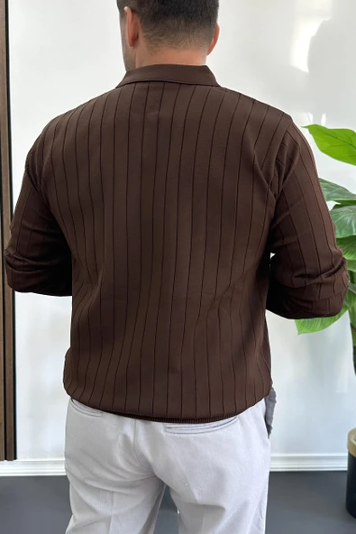 Erkek Açık Yaka Normal Kalıp Kazak Kahverengi Edw412 - 3