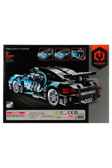 Çek Bırak Mavi Süper Araba 422 Parça – Montajlı Yarış Arabası, Koleksiyon ve Oyun Seti - 6