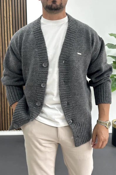 Erkek Düğmeli Rahat Kesim Hırka Antrasit Edw416 ürün görseli