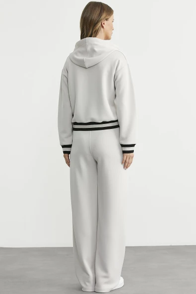 Kapüşonlu Rahat Kalıp Scuba Eşofman Takım - Taş - Resim 7