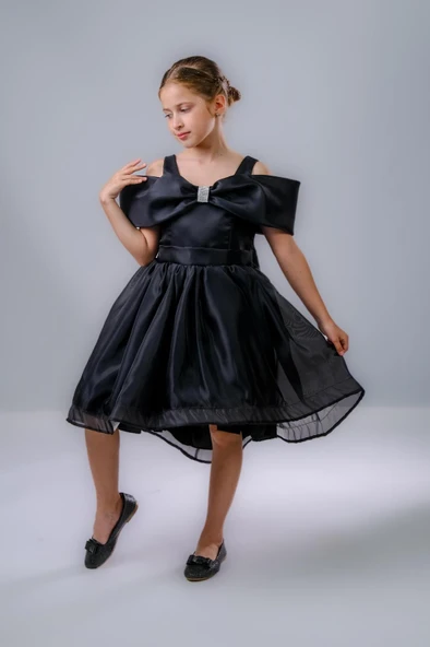 Kız Çocuk Taş Fiyonklu İsalon Elbise M00763 - 3