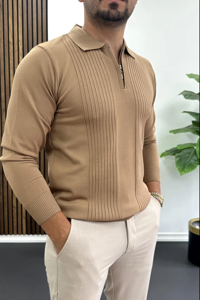 Erkek Çizgi Desenli Normal Kalıp Kazak Kahverengi Edw422 - 2