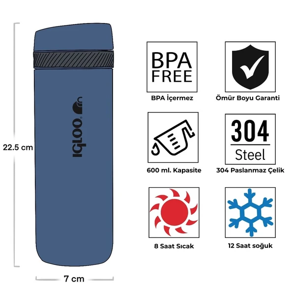 Igloo Squid Termos 600ml-LACİVERT - Resim 4