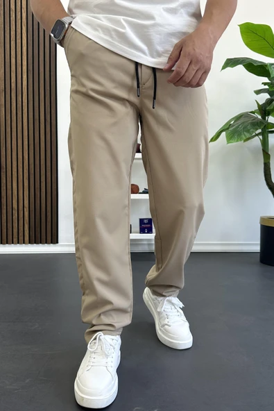 Erkek Beli Lastikli Jogger Pantolon Krem Edw394 ürün görseli