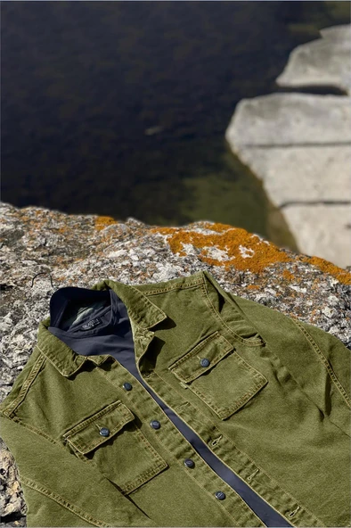 Erkek Oversize Denim Kot Gömlek Ceket Haki Edw397 - 2