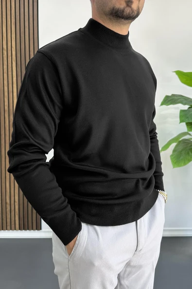 Erkek Yarım Balıkçı Normal Kalıp Kazak Siyah Edw409 - Resim 2