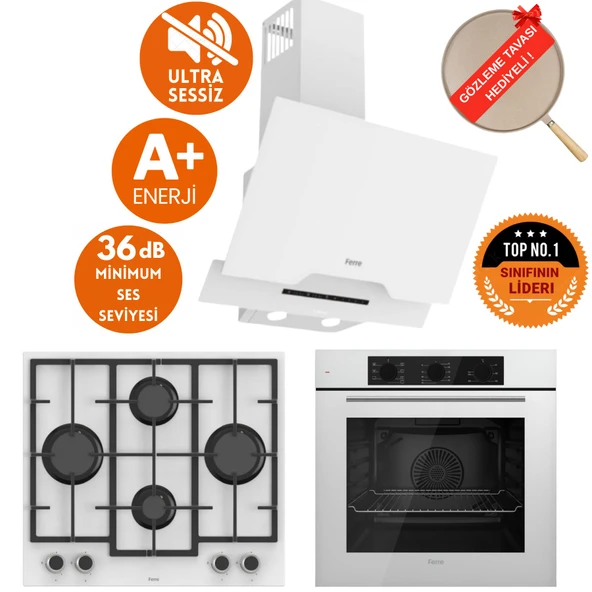 Ferre SilenArt Lento Yeni Seri  Ultra Sessiz Beyaz  Ankastre Set ( D064-SA + LN386  + QBL62CB ) ürün görseli