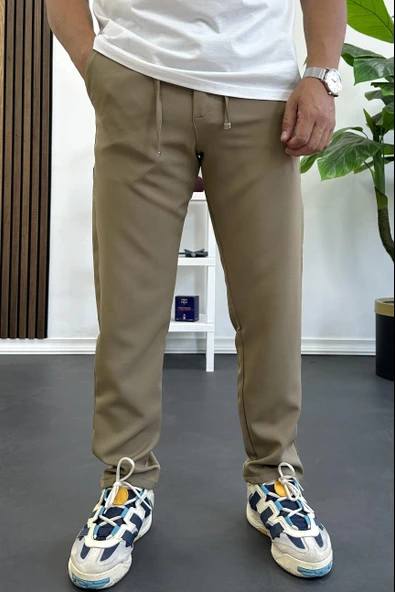 Erkek Slim Fit Beli İpli Düğmeli Pantolon Kahverengi Edw403 ürün görseli