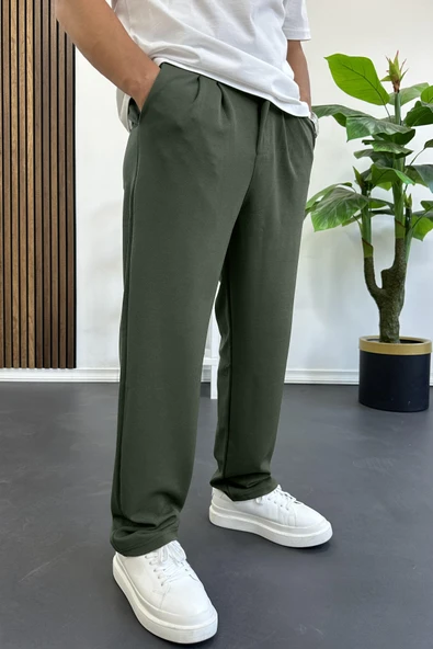 Erkek Rahat Kalıp Pileli Pantolon Yeşil Edw402 - Resim 3