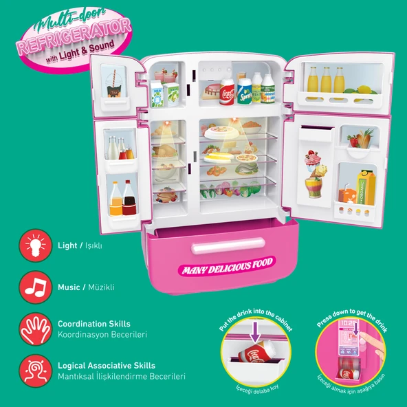 Ogi Mogi Toys Işıklı ve Sesli Çok Kapılı Buzdolabı Eğitici Rol Yapma Oyuncağı - Resim 5
