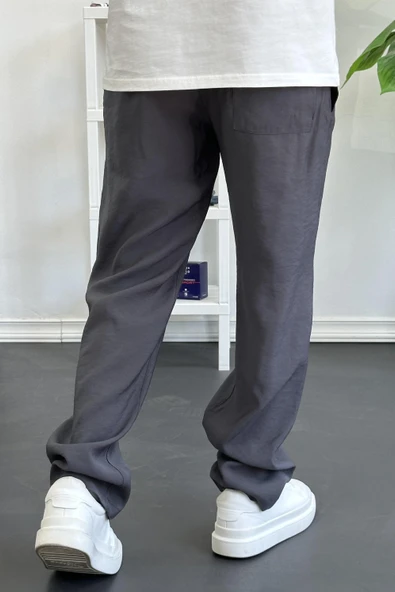 Erkek Beli Lastikli Modal Kumaş Rahat Kesim Pantolon Füme Edw396 - Resim 3