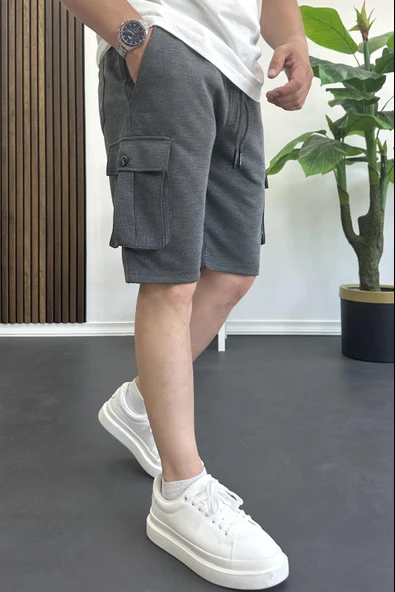 Erkek Beli Lastikli Cepli Şort Antrasit Edw388 ürün görseli