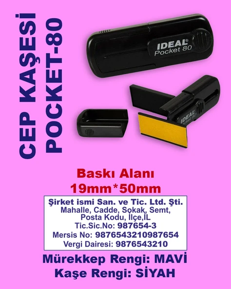 Şirket/Firma Cep Kaşesi Pocket-80 (50mmx19mm) Mavi Keçeli Siyah Kaşe ürün görseli