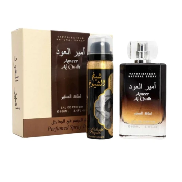 Lattafa Ameer Al Oudh EDP 100 ml+Parfumed Spray 50 ml Unisex Parfüm Seti ürün görseli 1