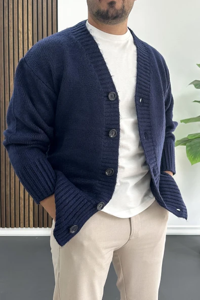 Erkek Düğmeli Rahat Kesim Hırka Lacivert Edw416 - 2