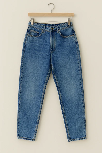 Erkek Boyfriend Geniş Kesim Kot Pantolon Mavi Edw425 - Resim 3