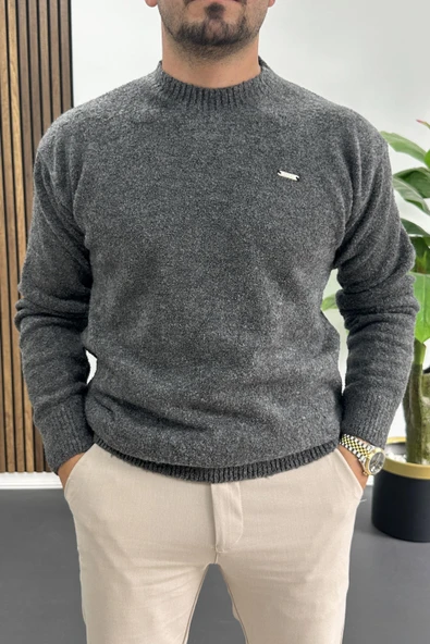 Erkek Bisiklet Yaka Buklet Kumaş Kazak Antrasit Edw419 ürün görseli