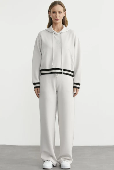 Kapüşonlu Rahat Kalıp Scuba Eşofman Takım - Taş - Resim 5