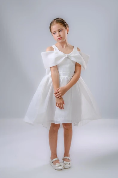 Kız Çocuk Taş Fiyonklu İsalon Elbise M00763 - 6