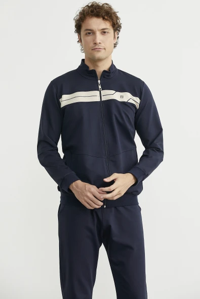 Fermuarlı Dik Yaka Eşofman Takım - Lacivert - Resim 4