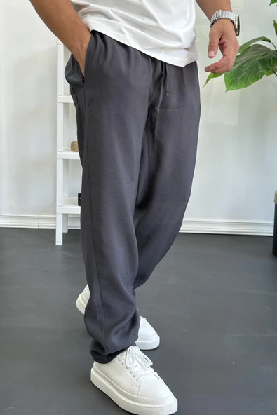 Erkek Beli Lastikli Modal Kumaş Rahat Kesim Pantolon Füme Edw396 ürün görseli
