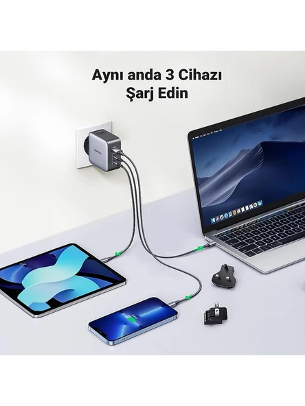 UGREEN 65W GaN 3 Portlu Seyahat Hızlı Şarj Cihazı , 90409 - Resim 3