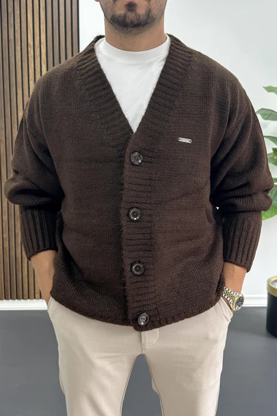 Erkek Düğmeli Rahat Kesim Hırka Kahverengi Edw416 ürün görseli