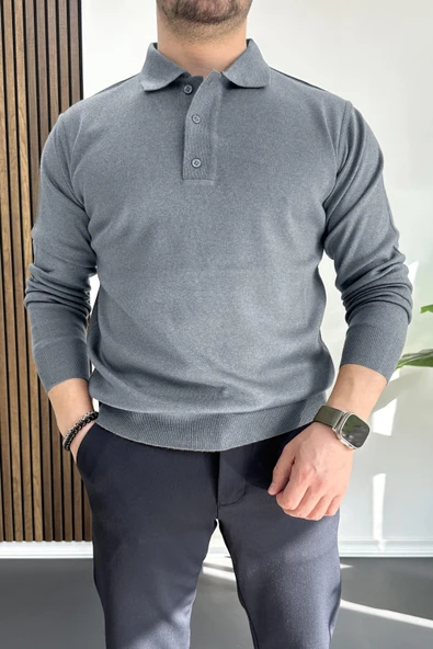 Erkek Düğmeli Polo Yaka Kazak Açık Mavi Edw231 ürün görseli